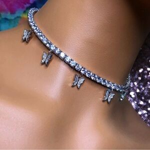Silver tennis Butterfly Charm Necklace